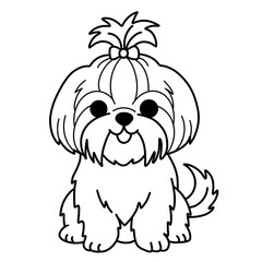 Obraz premium Cute Smiling Shih Tzu Dog with Bow Line Art Coloring Page Illustration