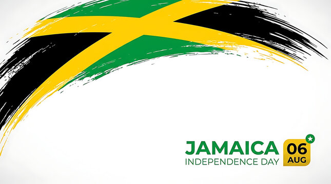 Caribbean Jamaica independence day background featuring a vibrant flag paintbrush stroke to celebrate the national day on August 6 with patriotic