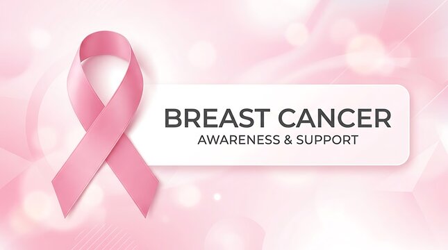 Pink ribbon symbol for breast cancer day awareness campaign with soft abstract background and copy space