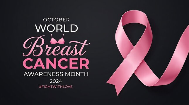 World breast cancer day awareness banner featuring a pink ribbon symbol on a dark background for medical support