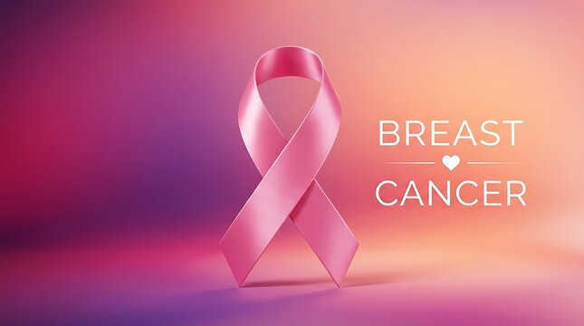 Pink awareness ribbon for breast cancer day celebration with elegant glowing background and medical support concept