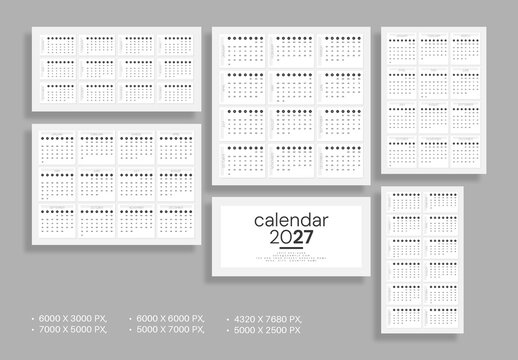 2027 Minimal Annual Web Calendar UI Template