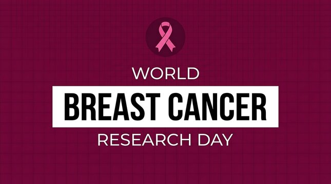 World breast cancer day awareness banner featuring a pink ribbon symbol on a dark maroon background