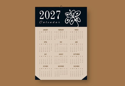 2027 Floral Yearly Wall Calendar Template