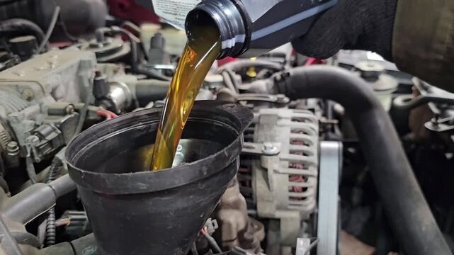 How to change engine oil in a car using a funnel