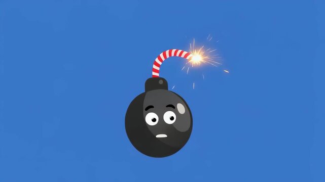 Animated Bomb Exploding with Sparkles and Motion Lines on a Blue Background