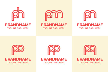 Letters ph pm pn po pp pq Logo Line, for hp mp np op pp qp initials © Prayoga