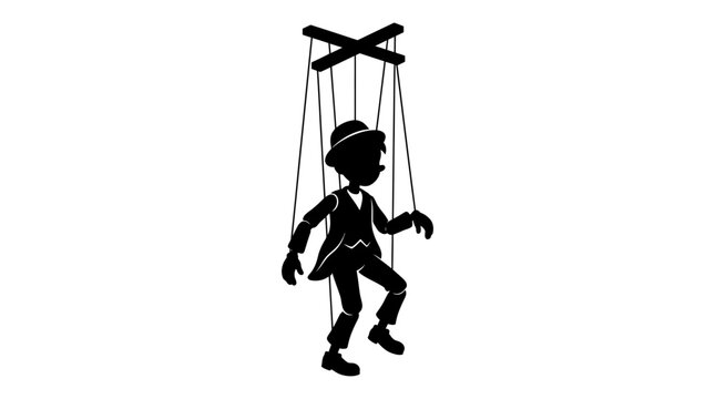 Puppet Silhouette On White Background Detailed Marionette Figure