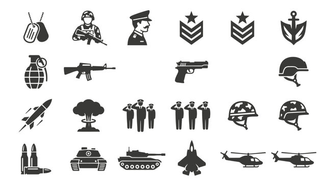 Army and defense industry icons representing soldiers and gear.
