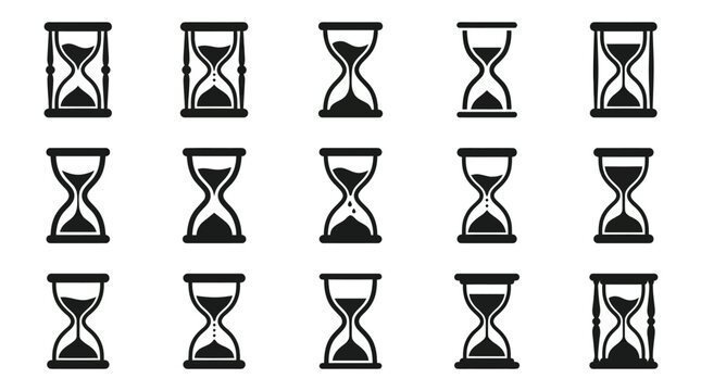 Hourglass Silhouettes On White Background Collection Of Time Measurement Devices