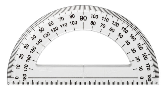 Transparent protractor with clear markings for measuring angles and lengths