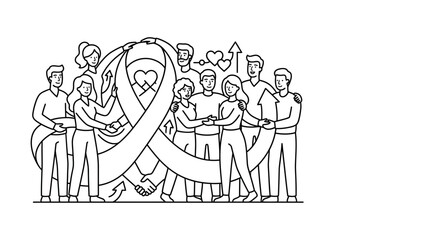 Obraz premium Diverse Community Unity and Charitable Support Line Art Illustration