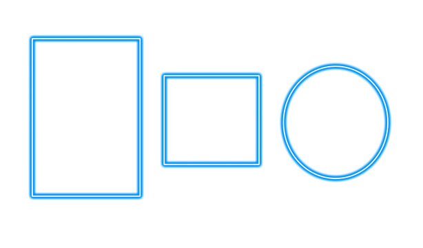 Neon blue geometric shapes isolated on transparent background