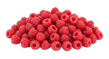 A large pile of fresh, ripe raspberries on a white background © Sapphire