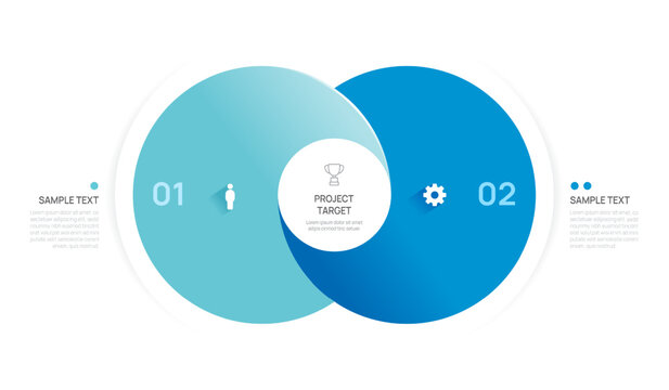 Venn diagram business infographic interlocking circle diagram template 2 options, presentation with Circular diagram elements vector illustration.