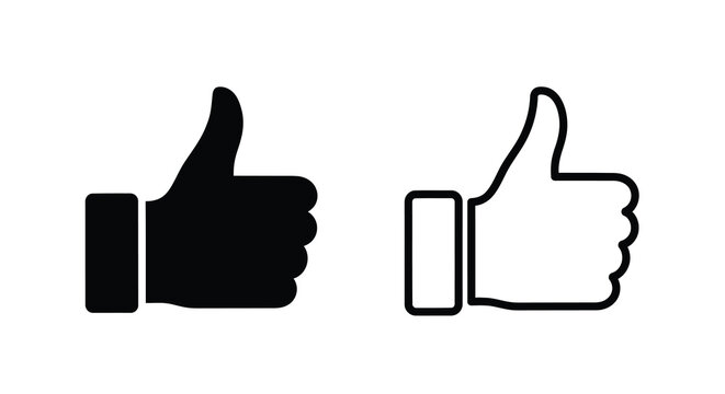 Thumbs Up Icons Black Silhouette And Outline On White Background