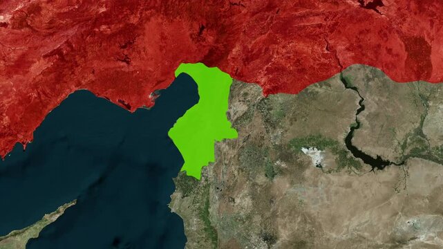 Map of turkey highlighting Hatay Province animated geographic location