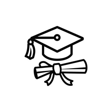 Graduation cap with tassel and rolled diploma tied with a ribbon, symbolizing the completion of studies, academic success, and the culmination of an educational journey