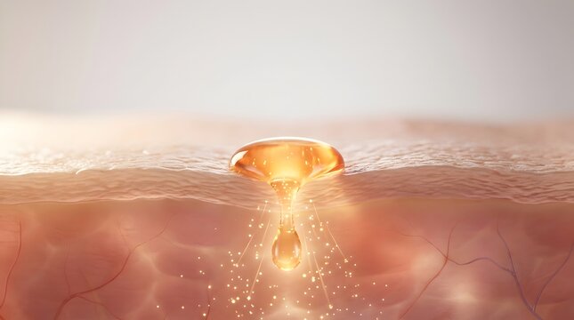 Active Skincare Ingredient Penetrating Skin Barrier Medical Illustration