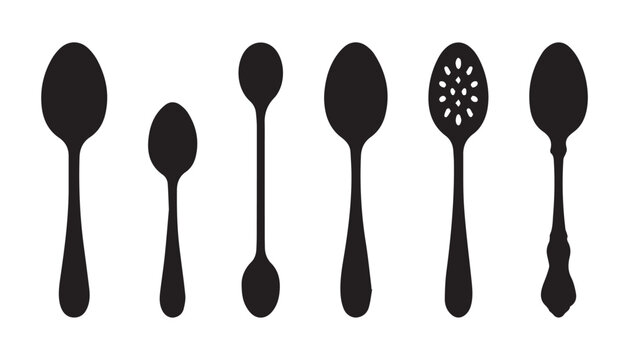 black and white silhouette set of spoon very high quality vector illustration.