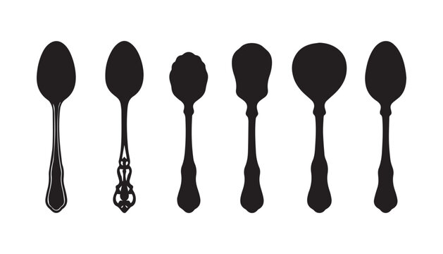 black and white silhouette set of spoon very high quality vector illustration.