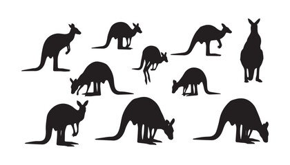black and white silhouette set of kangaroo very high quality vector illustration. © dinesh