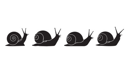 black and white silhouette set of snail very high quality vector illustration. © dinesh