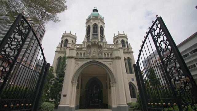 Beautiful Saint Joseph Church architecture in Singapore city blending Catholic heritage with modern skyscrapers in a dynamic metropolitan landscape of Asia 