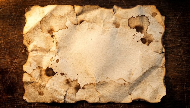 Distressed vintage parchment paper texture with brown stains and burnt edges