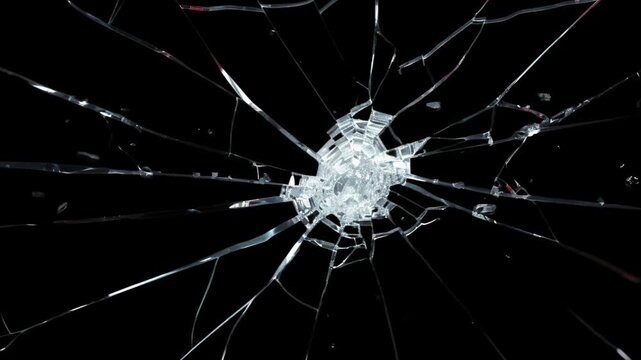 Realistic Radial Glass Crack Effect with Green Screen and Black Background for VFX Overlay