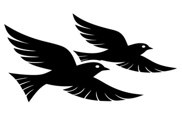 Fototapeta premium Minimal Flying Birds Silhouette – Flock of Birds Black Vector Illustration