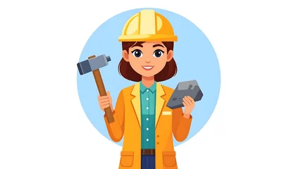Cartoon construction worker with hard hat and tools. © D
