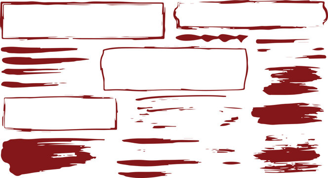 A collection of rough maroon frame outlines and textured artistic brush stroke elements.