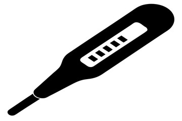 Digital Thermometer Silhouette Vector Icon – Electronic Medical Thermometer Black Healthcare Symbol