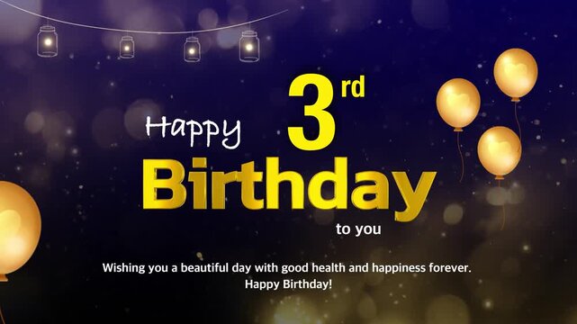 Happy 3rd Birthday Wishes Video Template with Golden Balloons and Festive Lights