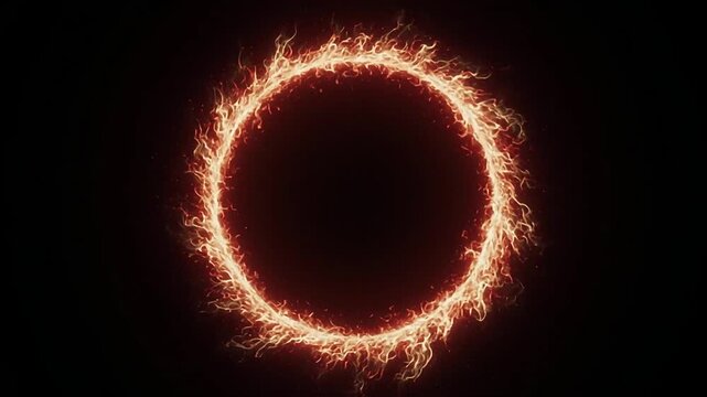 A glowing ring of fire creates a bright circular light against a deep black background.