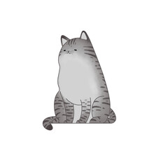 Chubby Gray Cat Sitting Hand Drawn Illustration © Desyy
