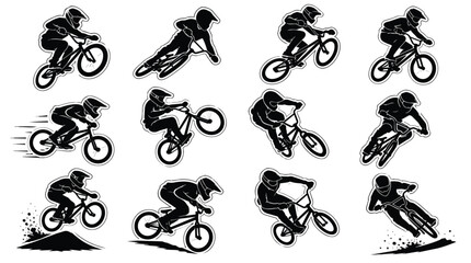 Obraz premium Dynamic BMX Rider Silhouettes Set showcasing Extreme Sport Cycling Action