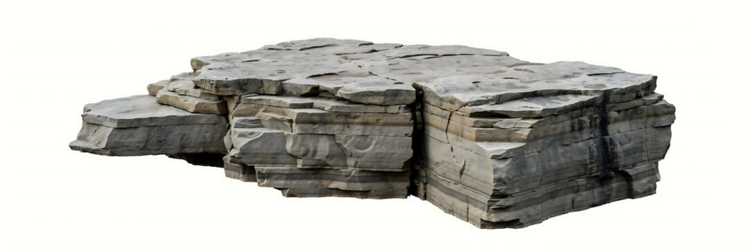 Isolated grey sedimentary rock slab on white background with sedimentary mountain formation isolated landscape material