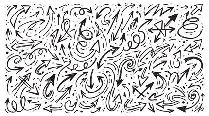 Obraz premium Doodle Arrows Collection Set Hand Drawn Sketches Design Elements with Swirls Loops and Directional Indicators Isolated on White Background for Decorative Infographics and Creative Projects