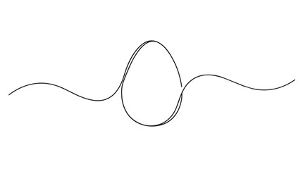 Obraz premium Minimalist Continuous Line Drawing of a Simple Egg Shape Featuring Elegant Fluid Curves and Clean Black Ink Strokes on a Pure White Background for Modern Graphic Design and Symbolic Easter Concepts