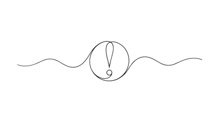 Obraz premium Minimalist One Line Drawing Featuring An Exclamation Mark Inside A Circle Surrounded By Flowing Horizontal Waves Isolated On A Plain White Background Representing Attention And Conceptual Design