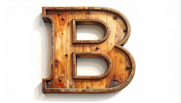 Rustic Wooden Letter B Sign with Metal Rivets