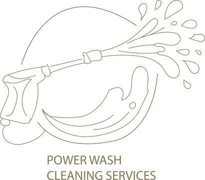 Hand drawn Power Wash Cleaning Services Icon, Pressure Washer Outline, Exterior Surface Cleaning Vector Illustration