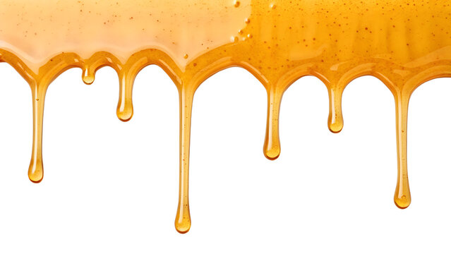 Golden dripping honey top border isolated on transparent background for food and health product design