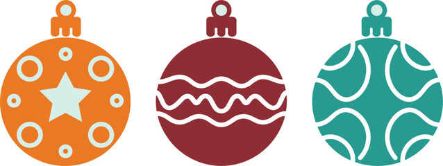 Christmas ornaments set, flat vector illustration of festive baubles for holiday graphic design © Kaiyum