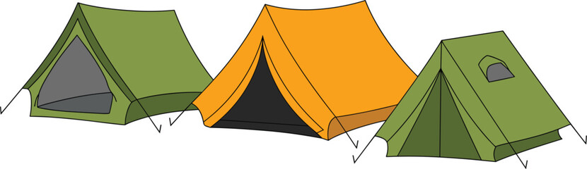 Camping tent vector illustration set, flat colorful outdoor adventure graphics for tourist holiday design © Kaiyum