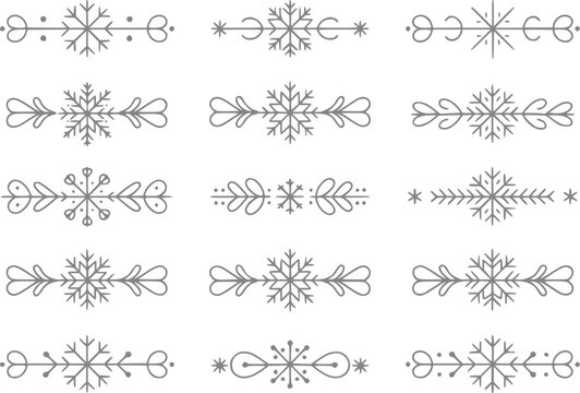 Colecci&oacute;n de divisores de copos de nieve decorativos y bordes con tem&aacute;tica invernal para festividades
