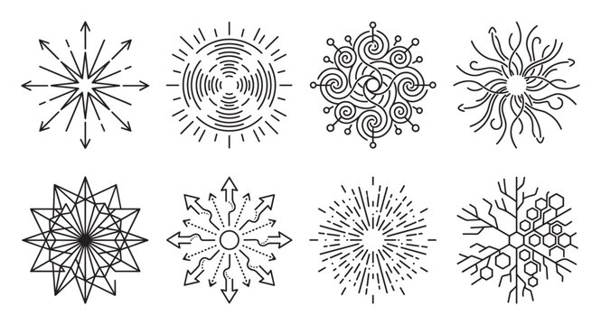 Abstract starburst and snowflake patterns representing energy and growth.