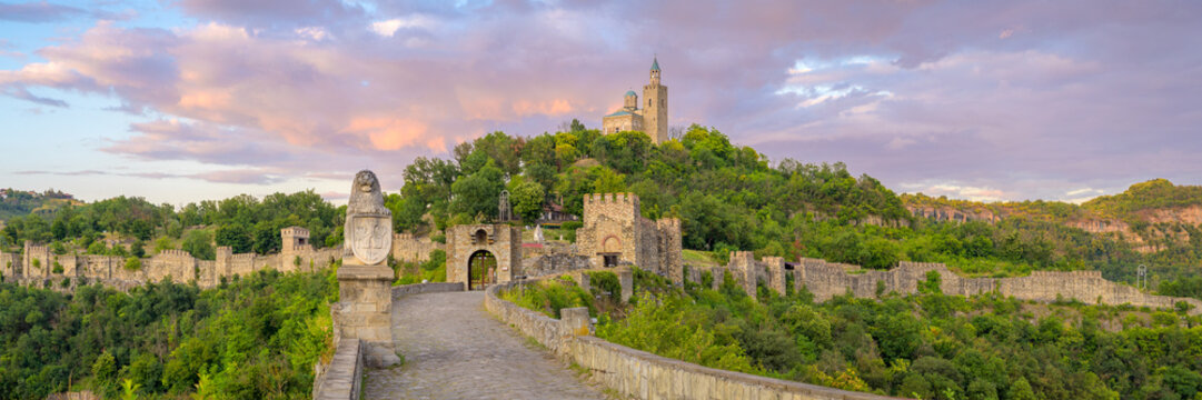 Tsarevets Fortress and Patriarchal Cathedral at Sunset in Veliko Tarnovo, Bulgaria